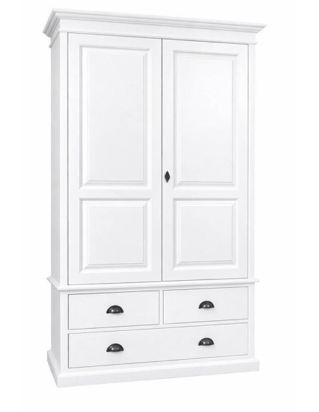 Armadio 2 ante legno pino bianco 120x197 cm con 3 cassetti stile country OMS127