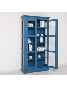 Vetrina in legno colore blu con 2 ante e con vetri laterali OMS552 2