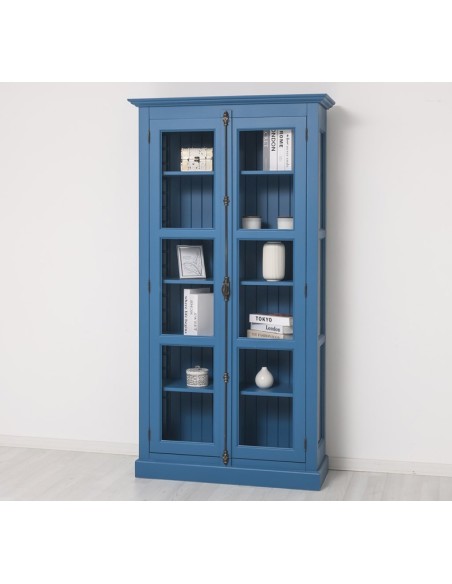 Vetrina in legno colore blu con 2 ante e con vetri laterali OMS552