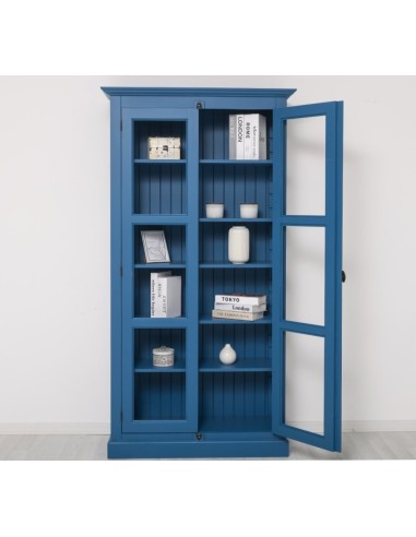 Vetrina in legno colore blu con 2 ante e con vetri laterali OMS552