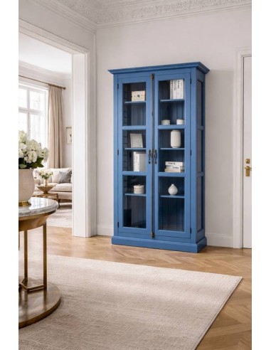 Vetrina in legno colore blu con 2 ante e con vetri laterali OMS552
