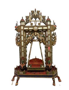 Antico Hindola Indiano Rajasthan XIX Secolo | Jhula Rituale in Legno Dipinto