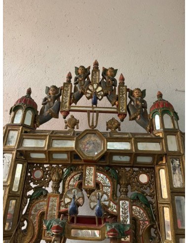 Antico Hindola Indiano Rajasthan XIX Secolo | Jhula Rituale in Legno Dipinto