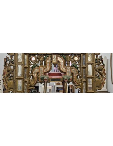 Antico Hindola Indiano Rajasthan XIX Secolo | Jhula Rituale in Legno Dipinto