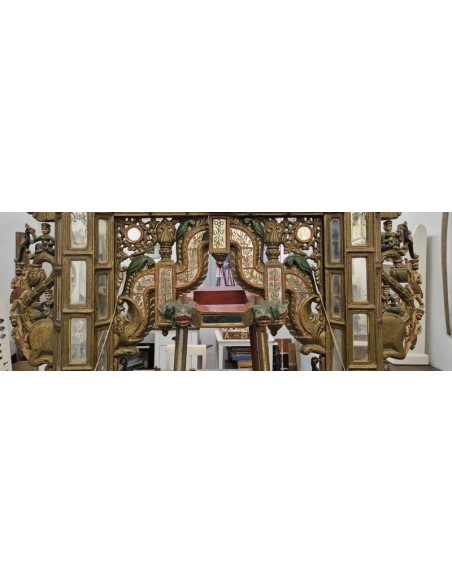 Antico Hindola Indiano Rajasthan XIX Secolo | Jhula Rituale in Legno Dipinto