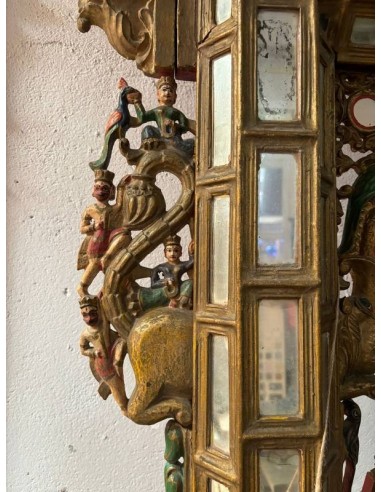 Antico Hindola Indiano Rajasthan XIX Secolo | Jhula Rituale in Legno Dipinto