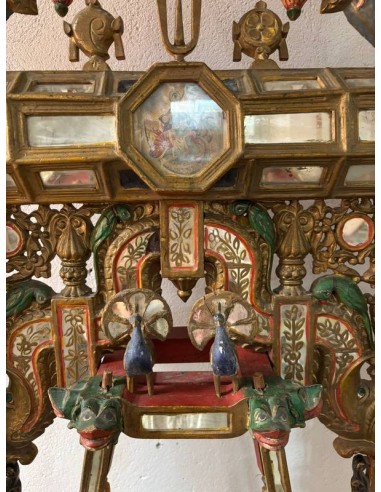 Antico Hindola Indiano Rajasthan XIX Secolo | Jhula Rituale in Legno Dipinto