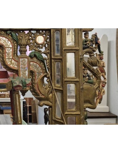 Antico Hindola Indiano Rajasthan XIX Secolo | Jhula Rituale in Legno Dipinto