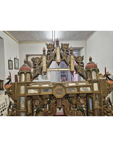 Antico Hindola Indiano Rajasthan XIX Secolo | Jhula Rituale in Legno Dipinto