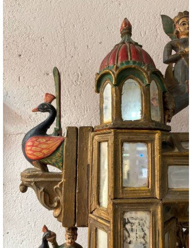 Antico Hindola Indiano Rajasthan XIX Secolo | Jhula Rituale in Legno Dipinto