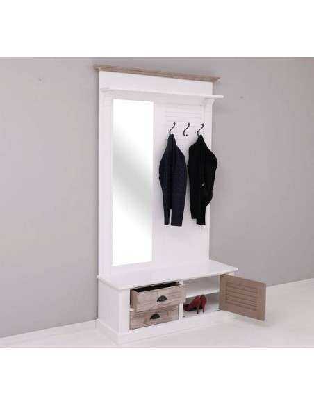 Appendiabiti da ingresso in stile country legno 3 ganci con specchio MS722