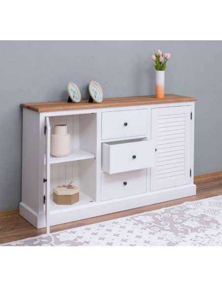 credenza bassa stile country con due ante a persiana con cassetti legno colorato o naturale MS569