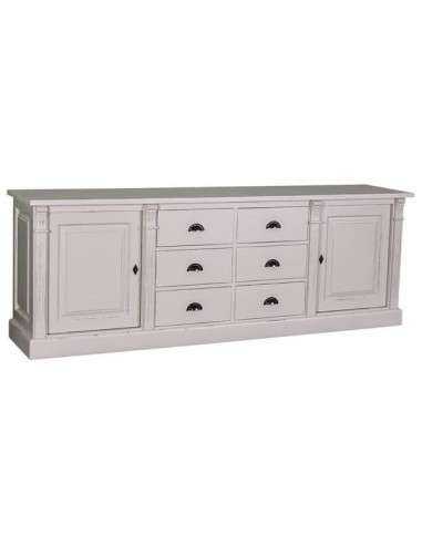 Credenza bassa country legno di pino colorata o grezza con 6 cassetti 219cm MS295B
