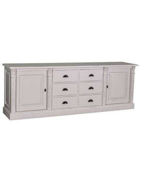 Credenza bassa country legno di pino colorata o grezza con 6 cassetti 219cm MS295B