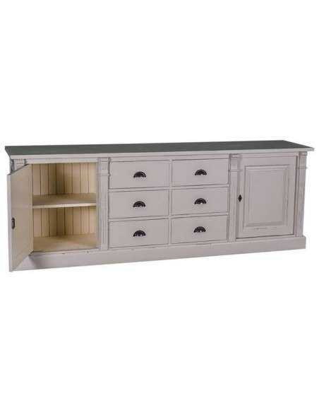 Credenza bassa country legno di pino colorata o grezza con 6 cassetti 219cm MS295B