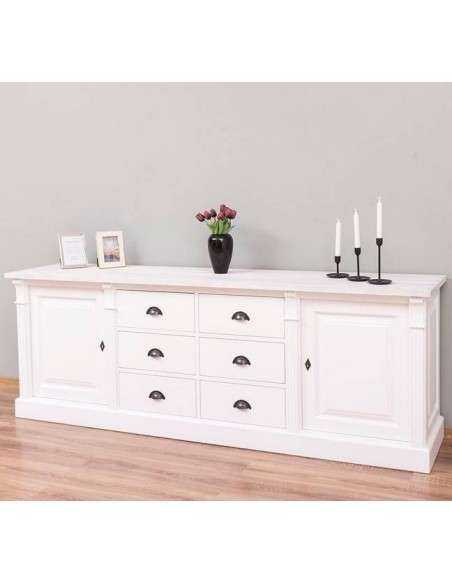 Credenza bassa country legno di pino colorata o grezza con 6 cassetti 219cm MS295B