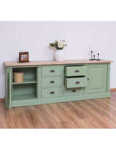 Credenza bassa country legno di pino colorata o grezza con 6 cassetti 219cm MS295B