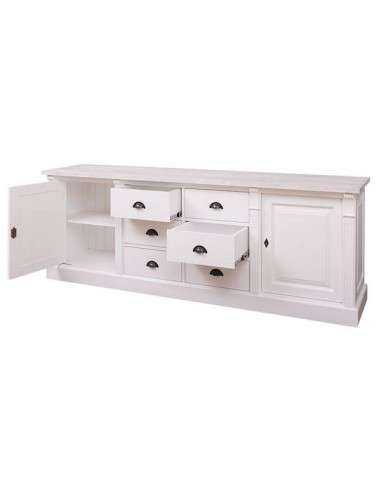 Credenza bassa country legno di pino colorata o grezza con 6 cassetti 219cm MS295B