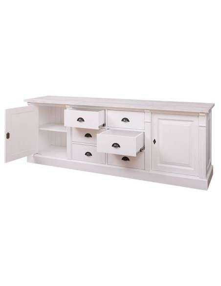 Credenza bassa country legno di pino colorata o grezza con 6 cassetti 219cm MS295B