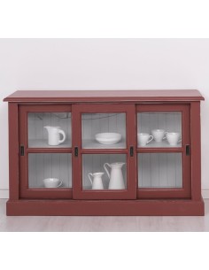 Vetrina bassa in legno di pino stile country con tre ante scorrevoli MS596B