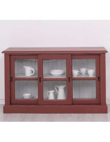 Vetrina bassa in legno di pino stile country con tre ante scorrevoli MS596B
