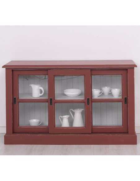 Vetrina bassa in legno di pino stile country con tre ante scorrevoli MS596B