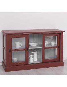 Vetrina bassa in legno di pino stile country con tre ante scorrevoli MS596B 2