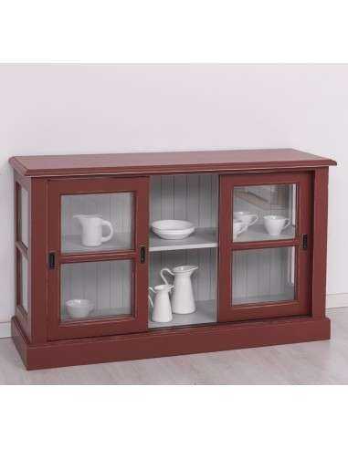 Vetrina bassa in legno di pino stile country con tre ante scorrevoli MS596B