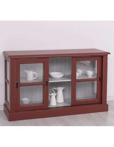 Vetrina bassa in legno di pino stile country con tre ante scorrevoli MS596B