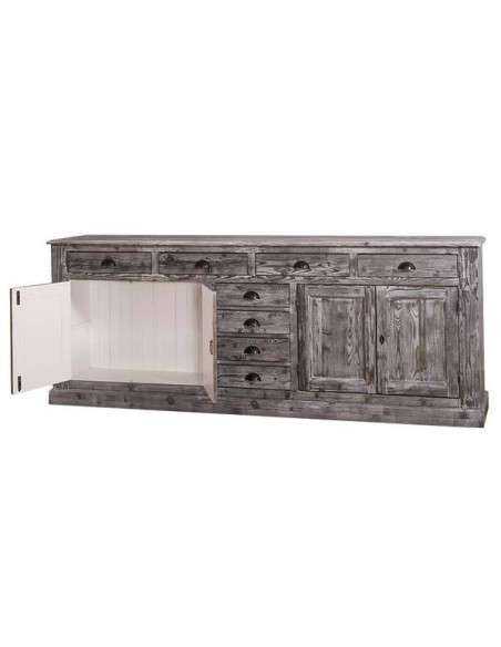 Credenza Bassa in Pino Massello Personalizzabile 239x47cm - Design con Cassetti MS404B
