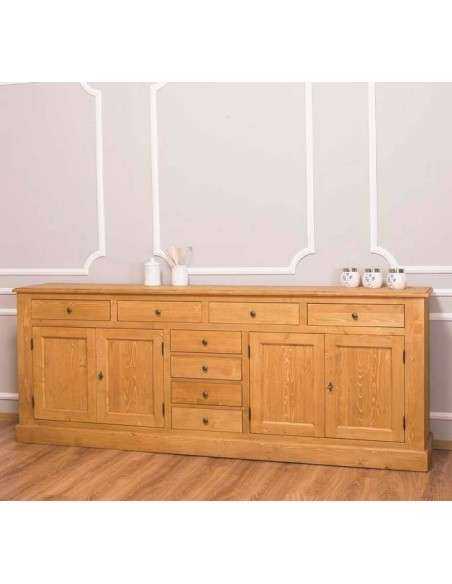 Credenza Bassa in Pino Massello Personalizzabile 239x47cm - Design con Cassetti MS404B