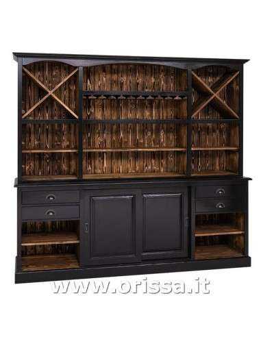 credenza bar porta bicchieri e bottiglie legno stile country e nordico MS699BS