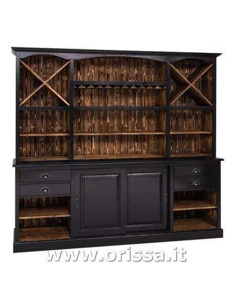 credenza bar porta bicchieri e bottiglie legno stile country e nordico MS699BS