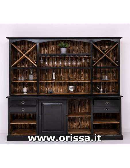 credenza bar porta bicchieri e bottiglie legno stile country e nordico MS699BS