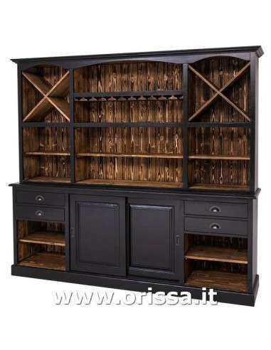 credenza bar porta bicchieri e bottiglie legno stile country e nordico MS699BS