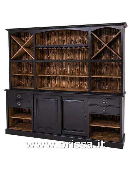 credenza bar porta bicchieri e bottiglie legno stile country e nordico MS699BS