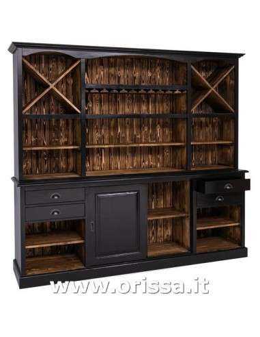 credenza bar porta bicchieri e bottiglie legno stile country e nordico MS699BS