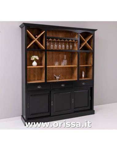 Credenza porta bicchieri in legno | Mobile bar country con portabottiglie MS698