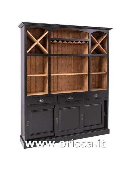 Credenza porta bicchieri in legno | Mobile bar country con portabottiglie MS698