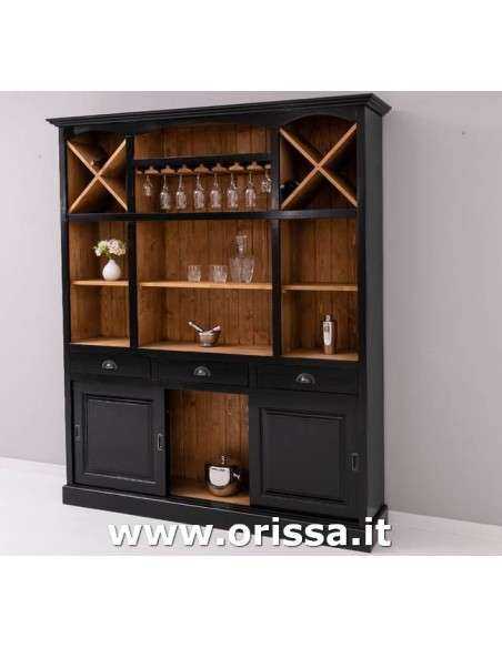 Credenza porta bicchieri in legno | Mobile bar country con portabottiglie MS698