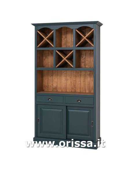 mobile bar porta bicchieri e bottiglie stile country due cassetti MS697