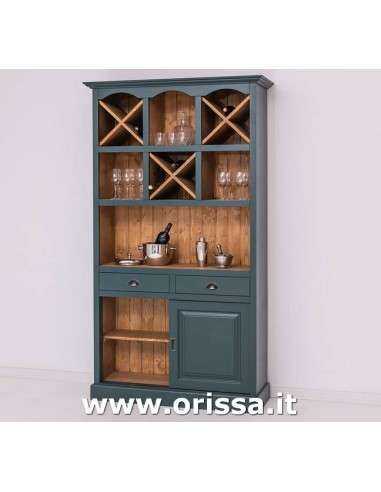 mobile bar porta bicchieri e bottiglie stile country due cassetti MS697