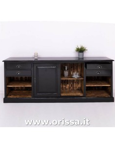Credenza bassa bar 236 cm in legno stile country con ante scorrevoli MS699B