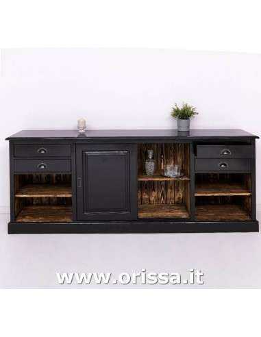 Credenza bassa bar 236 cm in legno stile country con ante scorrevoli MS699B