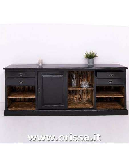 Credenza bassa bar 236 cm in legno stile country con ante scorrevoli MS699B