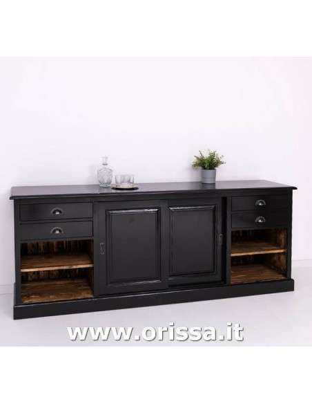Credenza bassa bar 236 cm in legno stile country con ante scorrevoli MS699B