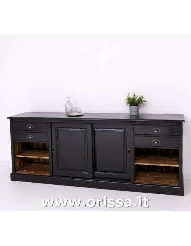 Credenza bassa bar 236 cm in legno stile country con ante scorrevoli MS699B